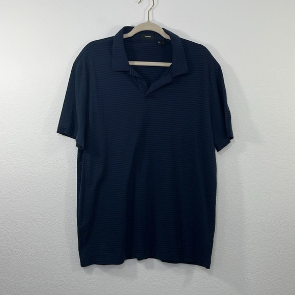 THEORY Willem Flame Regular Fit Short Sleeve Slub Jersey Polo Navy size‎ XL - Picture 1 of 9